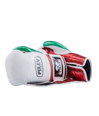 PULEV SPORT White-Green-Red Velcro Boxing Gloves